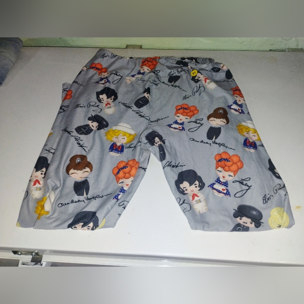 Woman's Elvis And Lucy  Cartoon Character Leggings  - Blue